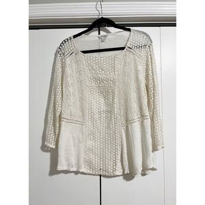 Lucky Brand Cream Embroidered Lace Large Blouse
